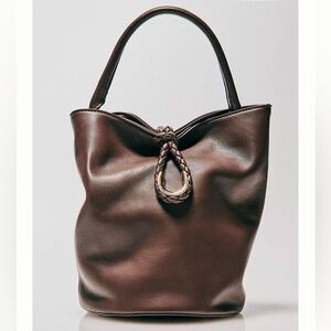 Anthropologie Aota Twist Tie Brown Leather Bucket Bag